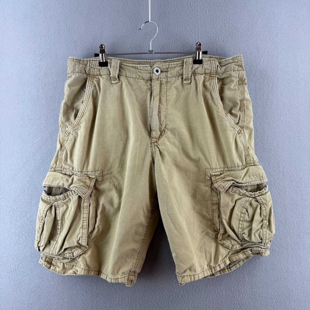 Vintage American Eagle Longboard Shorts Mens 34 Beige Khaki Cargo Baggy Y2K